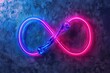 Neon pink and blue infinity symbol on dark wall. AI Generated