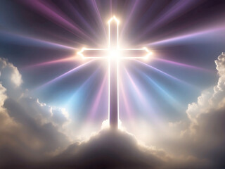 Wall Mural - christianity cross with divine light