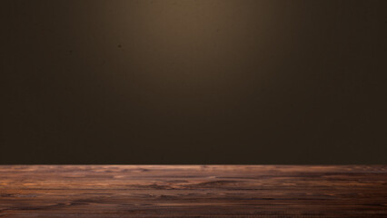 An empty wooden table with brown wall background