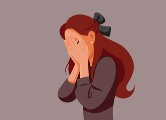 Wall Mural - Unhappy Woman Crying Feeling Depressed and Sorrowful Vector Illustration. Tearful Girl feeling desperate and stressed out 
