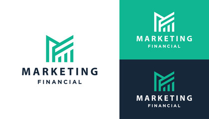 Poster - Initial Letter MF FM with Bar Chart Statistics For Business Finance Marketing Logo Design