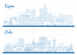 © BooblGum - Outline Espoo and Oulu Finland city skyline set with blue buildings. Cityscape with landmarks. Business travel and tourism concept with modern and historic architecture.