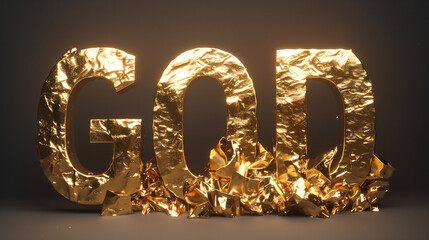 Wall Mural - a luxurious 3D representation of 'GOD' by incorporating gold leaf texture on the letters