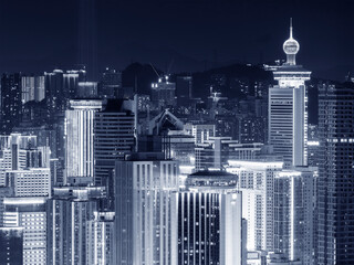 Wall Mural - Night scenery of high rise buildings in Shenzhen city, viewed from Hong Kong border