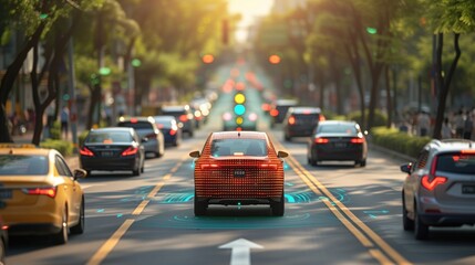 Wall Mural - Autonomous Vehicles. Automotive engineers design autonomous vehicles equipped with electronic brains, enabling the vehicles to navigate safely and make split-second decisions on the road