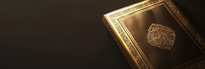 quran illustration on dark background, 3D rendering, poster banner card design