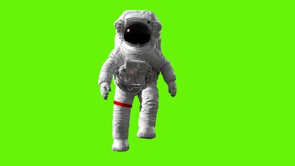 Wall Mural - astronaut slowly jumps on a green screen background, seamless looping 3d animation in slow motion, 4
