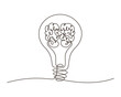 © Nataliia - Single continuous line symbol of light bulb with brain inside vector illustration. One line drawing innovation concept. Design for poster, card, label