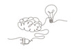 © Nataliia - Single continuous line symbol of light bulb with brain and plug  vector illustration. One line drawing education, innovation, creative concept. Design for poster, card, label
