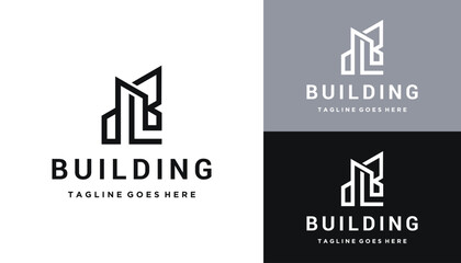 Poster - Initial Letters LB BL with Apartment Building For Real Estate Skyline Architecture Logo Design