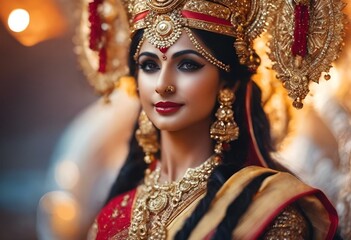Young indian bride wearing red traditional saree, AI Generative 