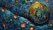 3D bitcoin monet, in the style of futuristic digital art. crypto technology