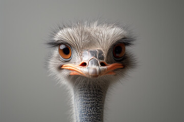Poster - A chic, minimalist ostrich with sleek, understated feathers, set in a clean, contemporary high-fashion studio,