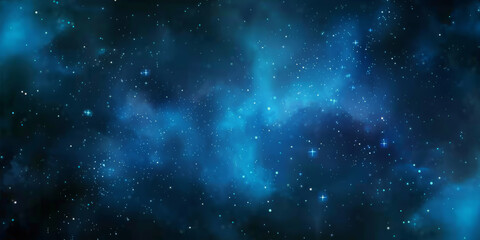 Wall Mural - blue watercolor space background with stars, milky way, nebula, galaxy, cosmos milky way, blue background banner,  night sky background