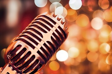 Sticker - Metal microphone on bar blurred background