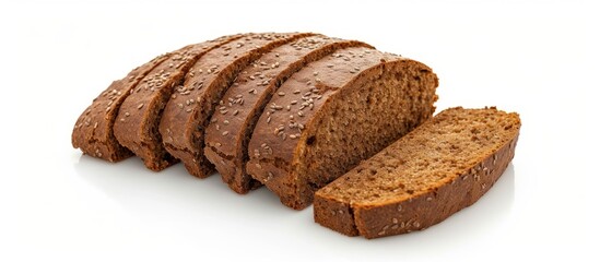 Poster - Freshly sliced bread with aromatic sesame seeds on a crisp white background