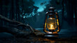 Lantern in the forest at night.  3d  rendering.