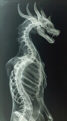 Poster - X - ray image of a dragon skeleton. Generative AI.