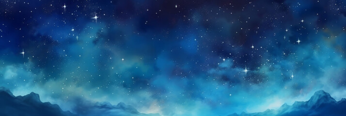 Wall Mural - blue watercolor space background with stars, milky way, nebula, galaxy, cosmos milky way, blu background banner