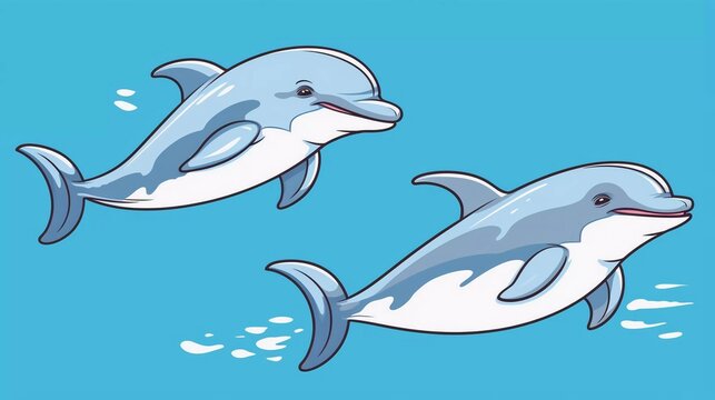 Set of three different cute dolphins. Black and white colors. Colorful trendy Vector Illustration