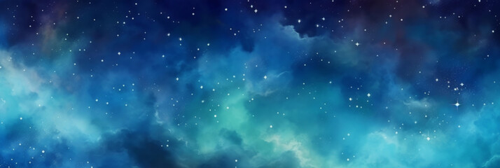 Wall Mural - blue watercolor space background with stars, milky way, nebula, galaxy, cosmos milky way, blu background banner