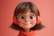 A cartoon girl wearing glasses and headphones. Generative AI.