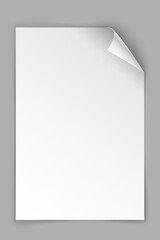 Aufkleber - White paper vertical sheet with bending top right corner isolated on grey background. Vector illustration
