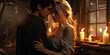 A man and a woman standing next to each other, under sensual lighting, romance novel cover, gorgeous cinematic lighting.