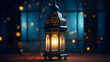 Lantern on the table. Ramadan Kareem concept.  3d  Rendering