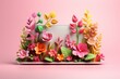Abstract laptop covered in blooming flowers, technology and nature integration concept