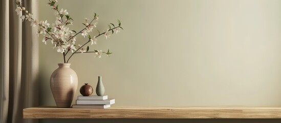 Wall Mural - Elegant vase filled with beautiful fresh flowers on a stylish wooden table