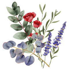Wall Mural - Dazzling Watercolor Eucalyptus and Lavender Bouquet