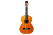 © Masood - A small acoustic guitar with a wooden body. The guitars compact size and rich wood grain are highlighted, showcasing its craftsmanship and traditional design. On PNG Transparent Clear Background.