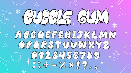 Wall Mural - Playful white bubble font inspired by 90s and Y2K themes. Puffy cartoon letters perfect for trendy and fun designs. Includes uppercase letters, numbers, and symbols.