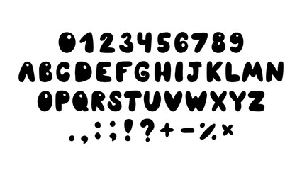 Wall Mural - Playful black bubble font inspired by 90s and Y2K themes. Puffy cartoon letters perfect for trendy and fun designs. Includes uppercase letters, numbers, and symbols.