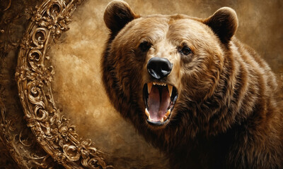 Fantasy Illustration of a wild animal bear. Digital art style wallpaper background.