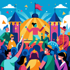 Wall Mural - Vibrant illustrations of festival crowds. vektor illustation