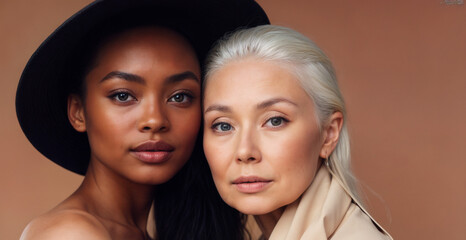 portrait of two beauitful women of different ages celebrating female beauty