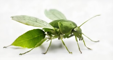 Wall Mural -  Vibrant green insect on a leafy backdrop