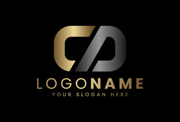 Sticker - Letter C and D Logo. Linked Typography Logotype. Gold and Metal Color Alphabet usable for brand, Business, Company, Corporate, identity related with marketing, management, consulting, technology,