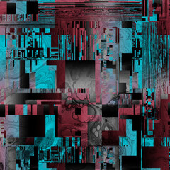 Poster - TV noise static effect, abstract glitch background. Fractal digital art pattern