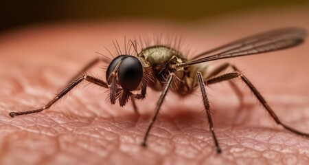 Sticker -  Close-up of a mosquito on a human skin