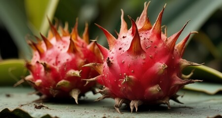 Wall Mural -  Nature's vibrant artistry - Close-up of a red fruit with spiky thorns