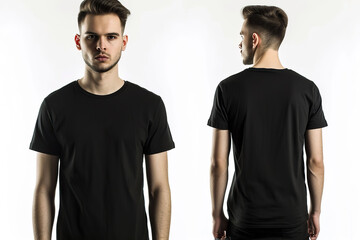 Wall Mural - Blank black t-shirt mockup, front and back view.