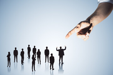 Aufkleber - Hand pointing at crowd of businessmen on light backdrop. Worker management concept.