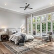 Beautiful bedroom in new luxury home with large window