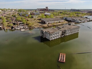 Canvas Print - Aerial view of the flooded areas of the city due to the karst process.