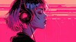 © LELISAT - Hand-drawn cartoon illustration of a girl listening to music with headphones