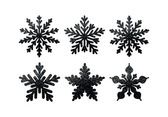Poster - Set of black snowflakes in glitter of dark. Collection of decorative elements for the Christmas holiday. Vector illustration