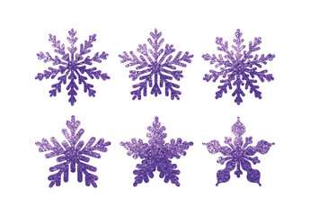 Canvas Print - Set of Purple snowflakes in glitter of lilac. Collection of decorative elements for the Christmas holiday. Vector illustration